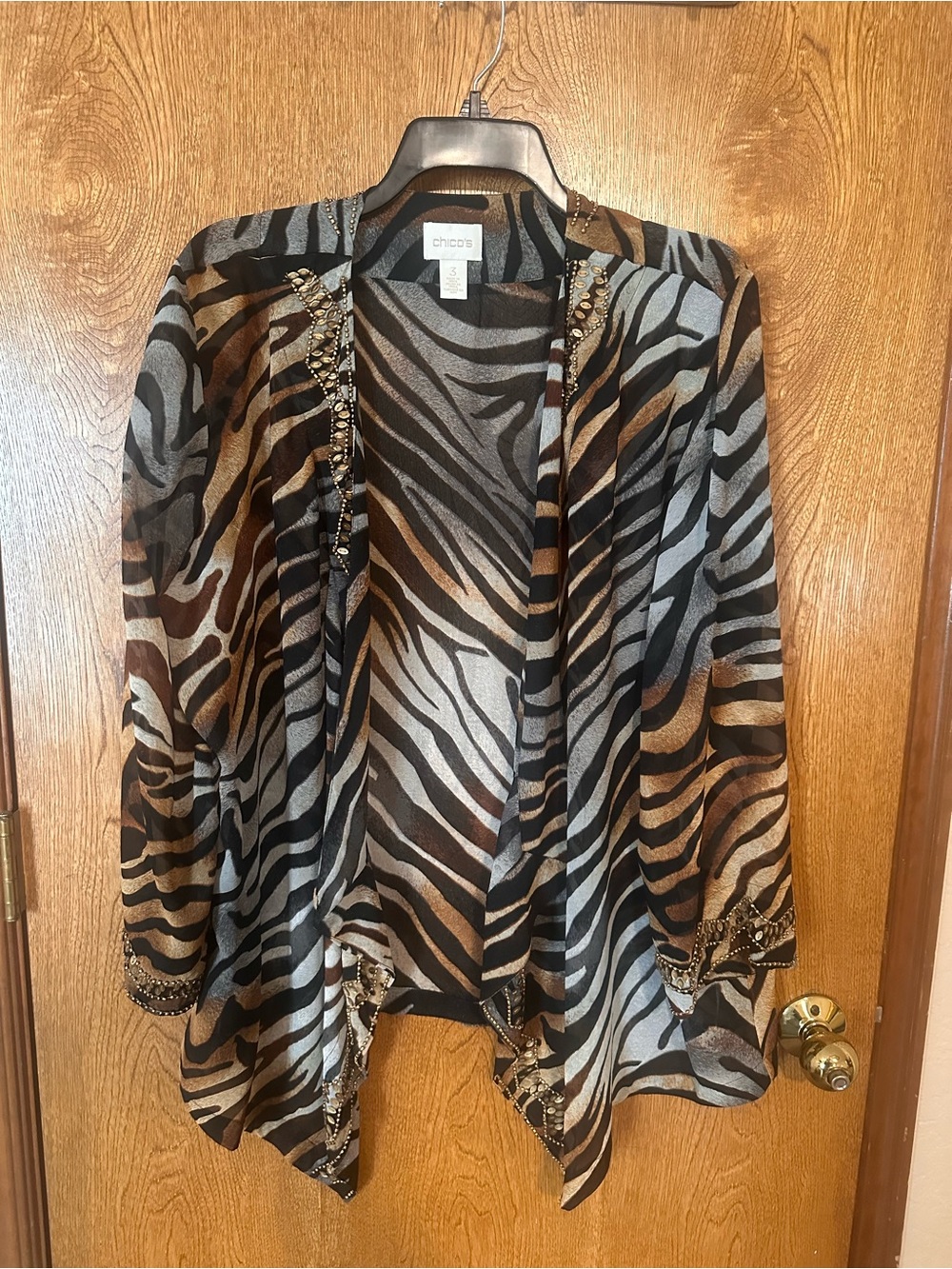 Chico's Zebra-Print Sheer Kimono in Brown Black Gray